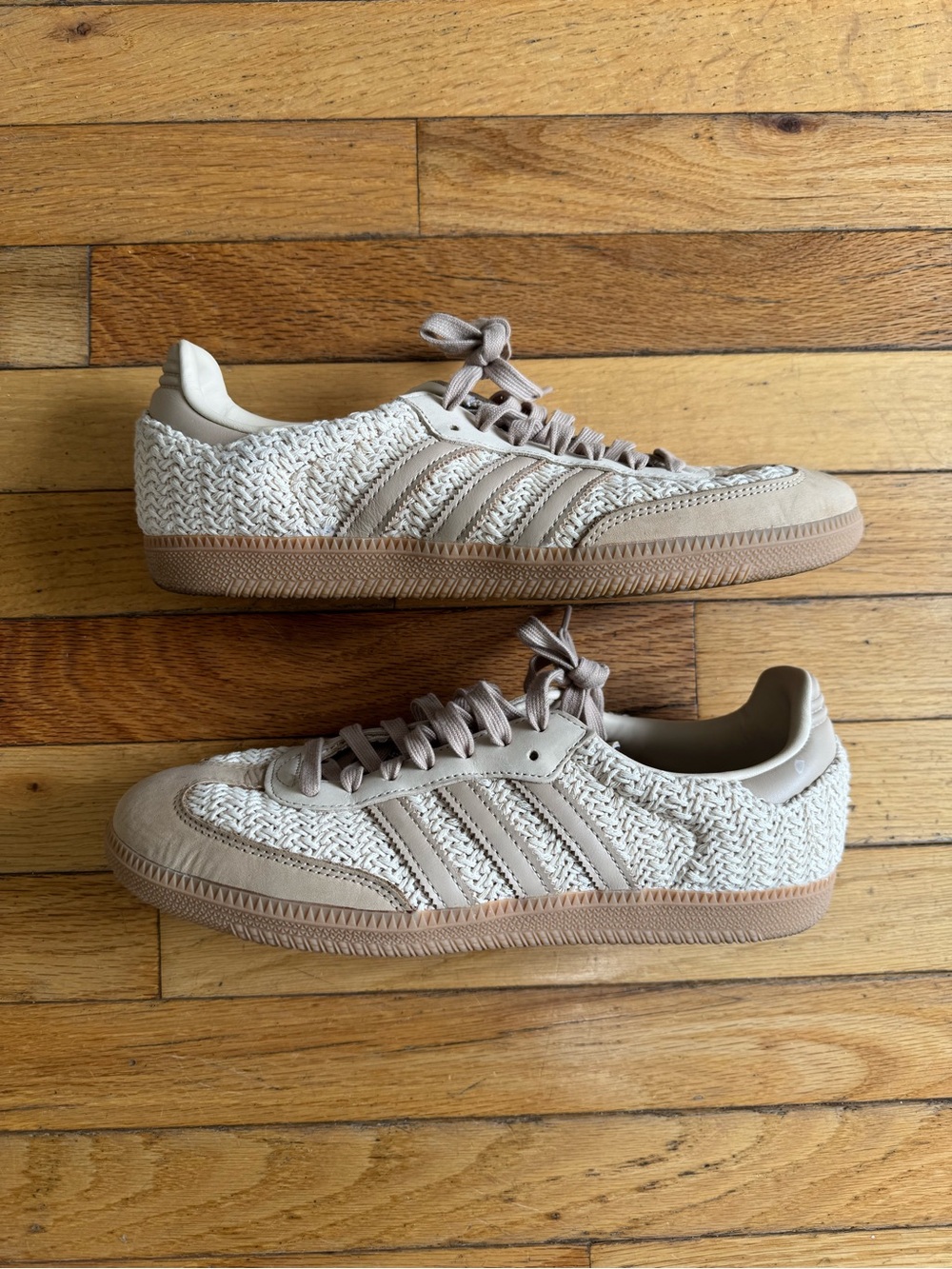 adidas Samba Beige Woven Low-Top Sneakers with Tan Accents